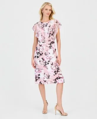 Connected Floral Print Flutter Sleeve Midi Dress by Connected