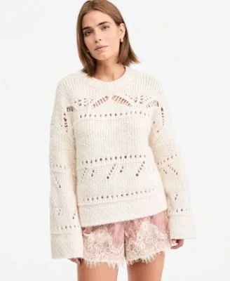 Pointelle Crew Neck Loose Sweater
