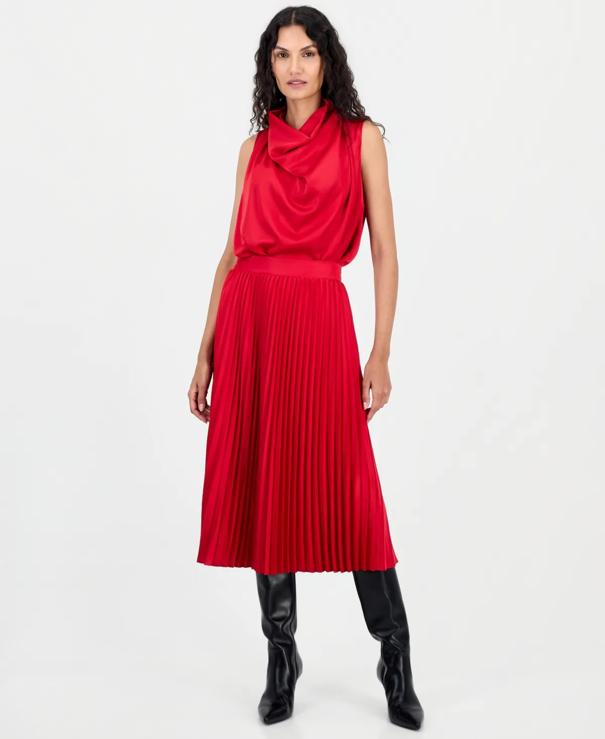 High-Waisted Pleated Midi Skirt by Tahari