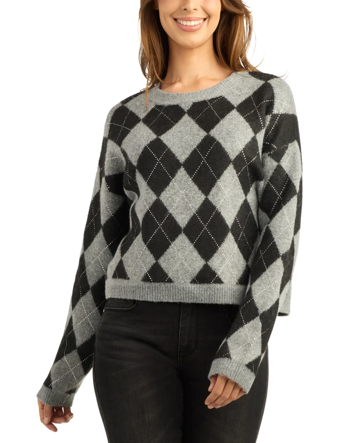 Fair Isle Long-Sleeve Cropped Pullover Sweater by Bcx
