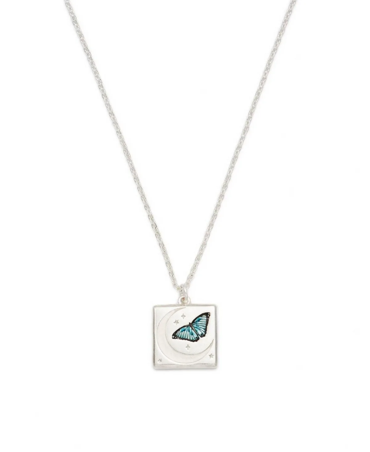 Butterfly and Moon Necklace in Silver by Fable England