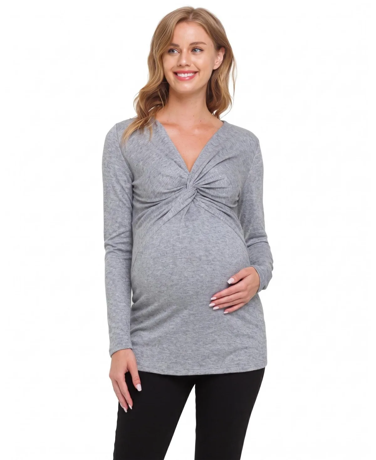 Maternity Nursing-Friendly Twist-Front V-Neck Top