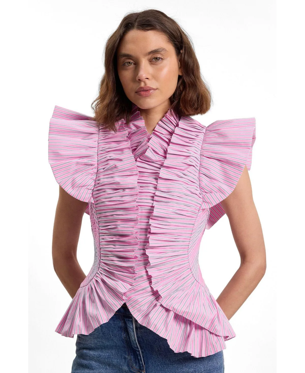 High Neck Ruffle Sleeve Top by Karen Millen