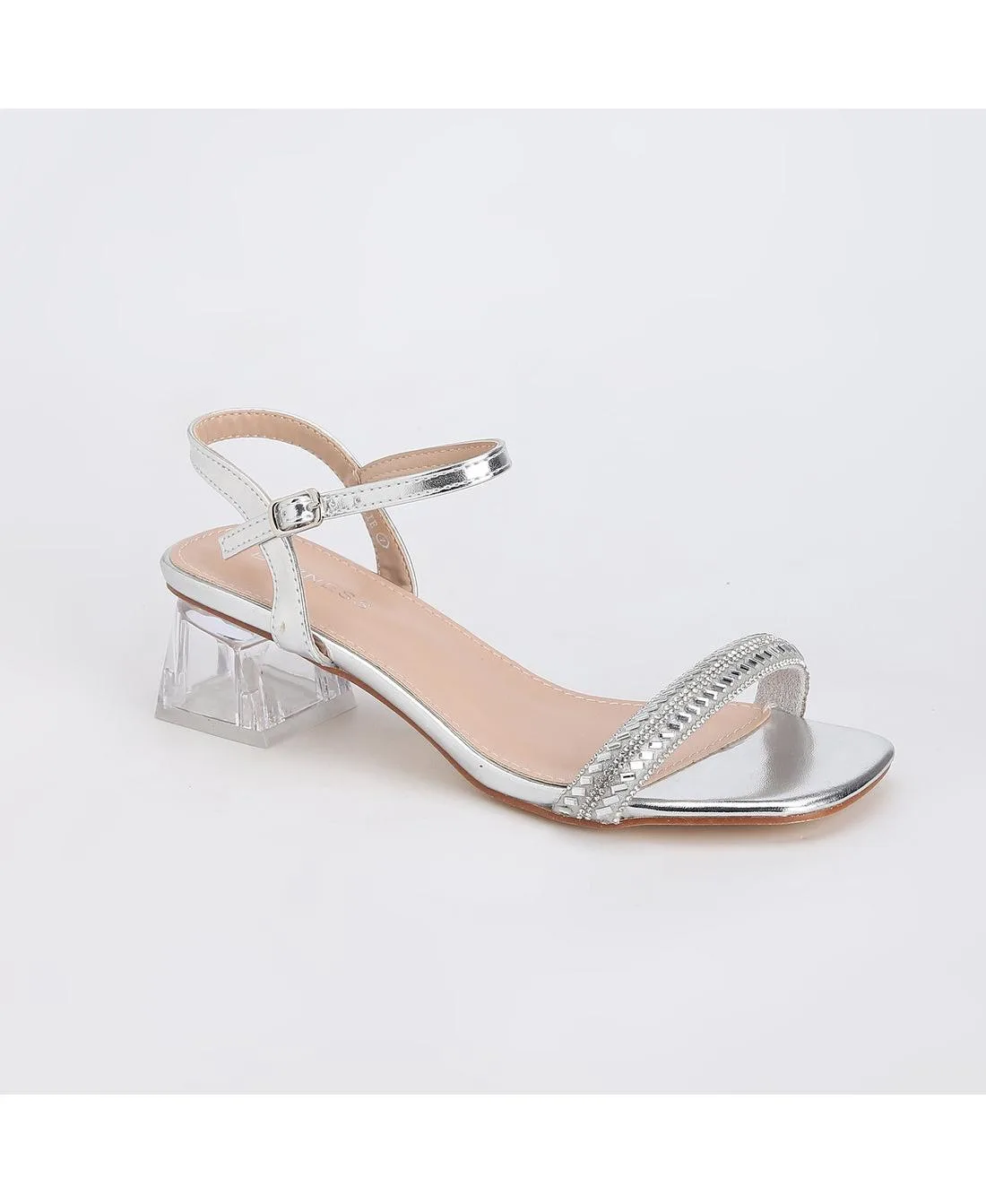 Hallie Rhinestone Clear Heel Sandals by Berness