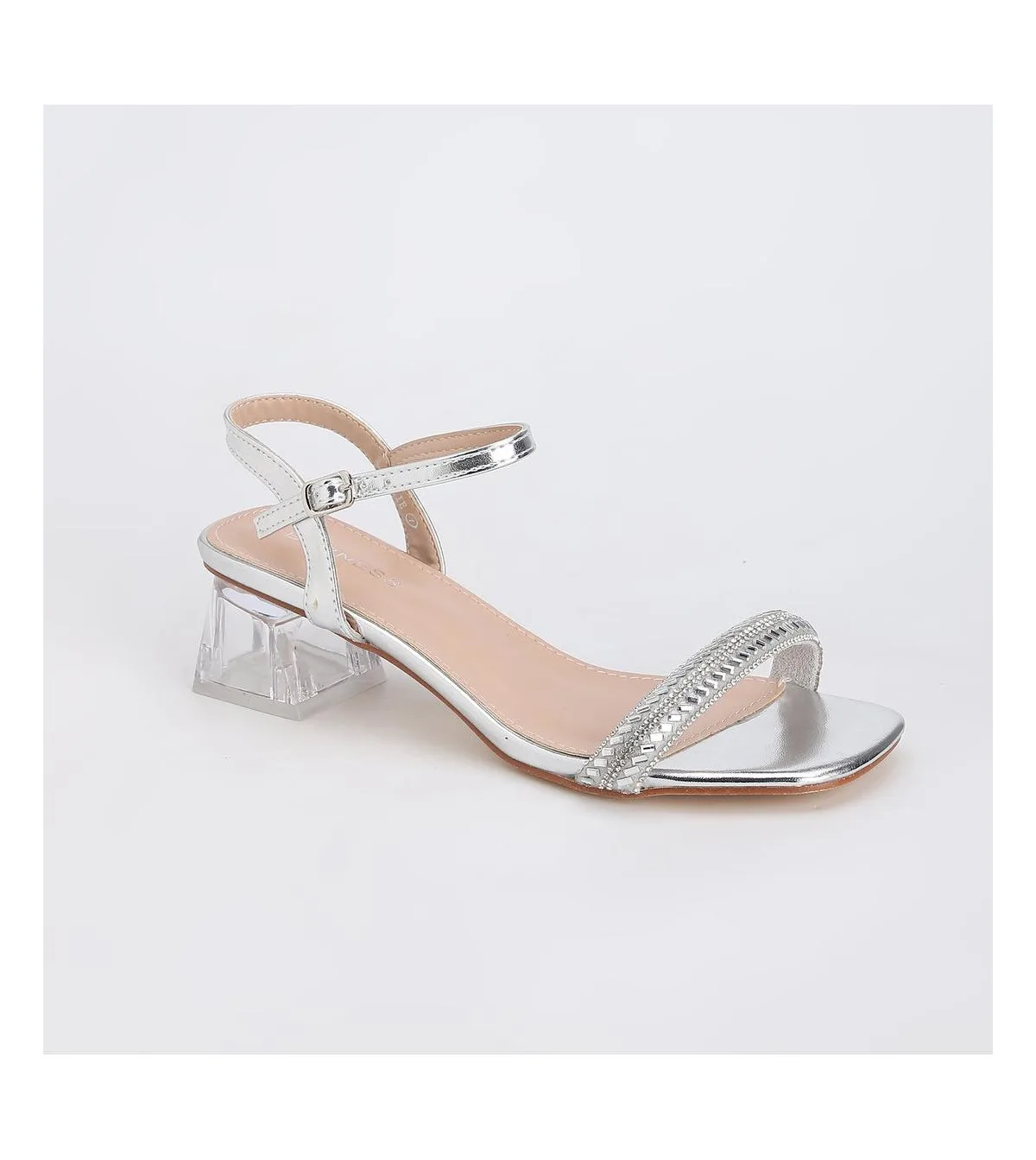 Hallie Rhinestone Clear Heel Sandals by Berness
