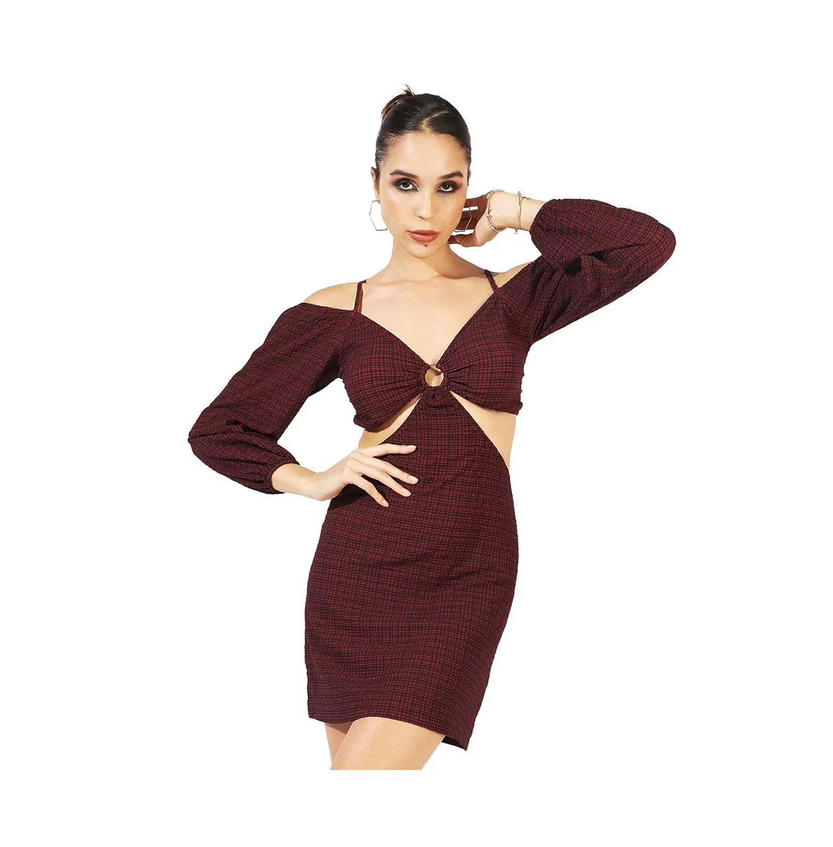 Cutout Checkered Dress by Campus Sutra