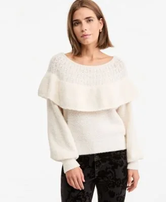 Pointelle Cape Ruffle Trim Sweater by And Now This