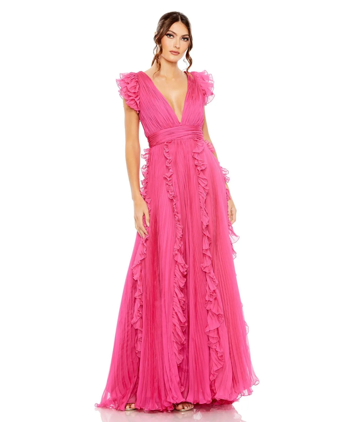 Mac Duggal Pleated Ruffle Cap Sleeve Flowy a Line Gown by M.A.C.