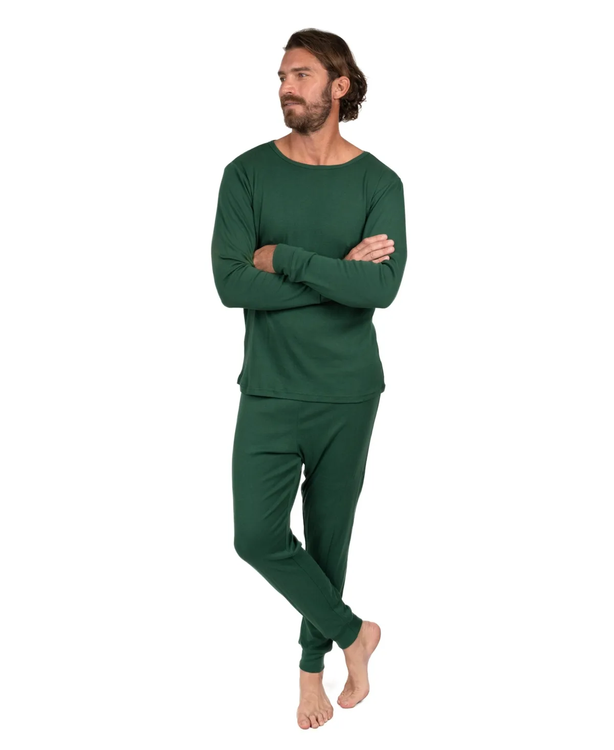 Matching Family Two Piece Cotton Long Sleeve Shirt and Pants Solid Color Pajamas