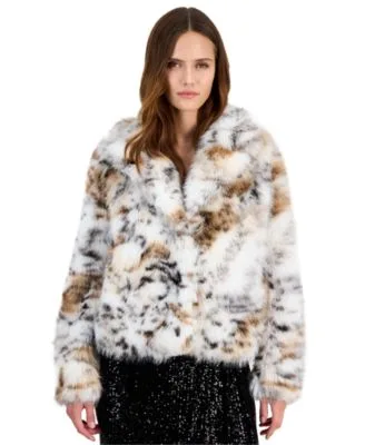 Cropped Animal Print Faux Fur Jacket by Anne Klein
