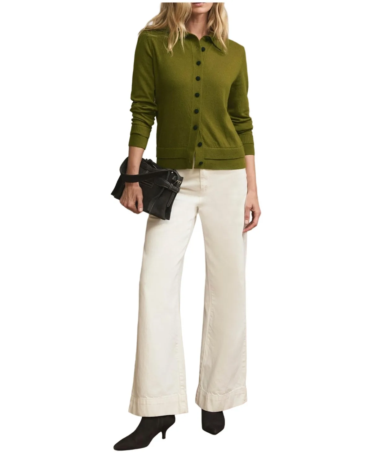 Long-Sleeve Button-Front Ribbed-Cuff Knit Top by Mint Velvet