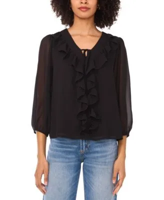 Double Ruffle Tie V Neck Blouse by Vince Camuto