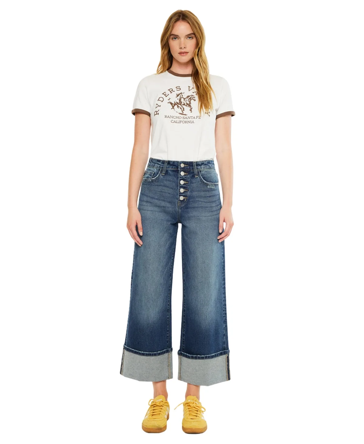 Ultra High Rise Cropped Cuffed Wide Leg Jeans by Kancan