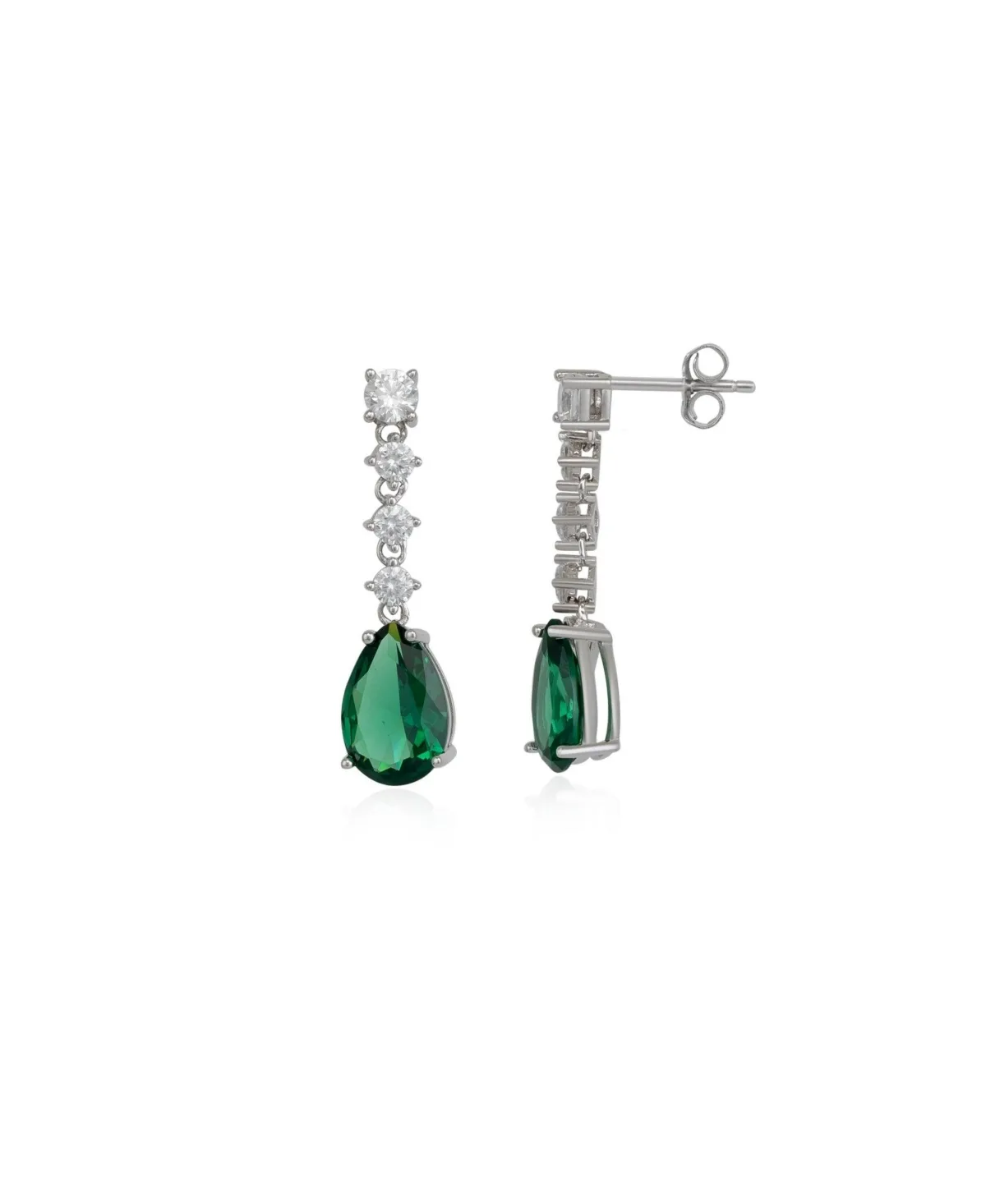 Pear Shape Emerald Color Sterling Silver Drop Earrings by Spero London