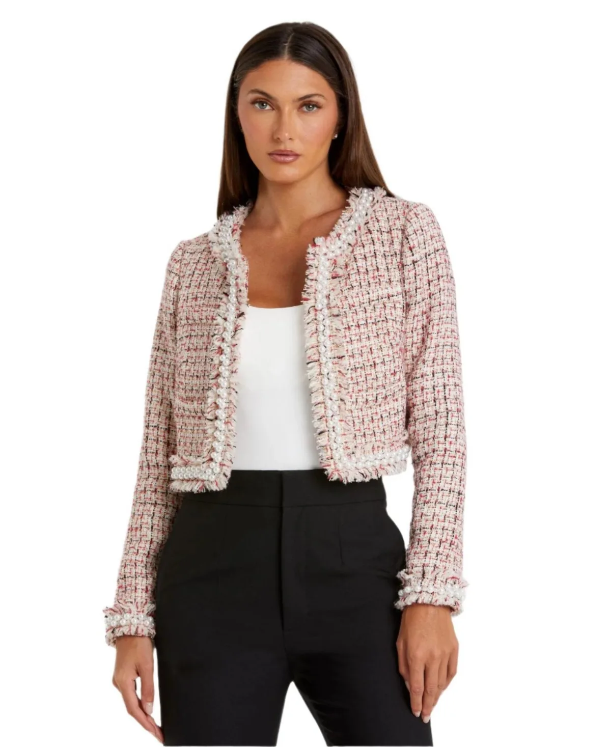 Mac Duggal Pearl Trim Long Sleeve Cropped Jacket by M.A.C.