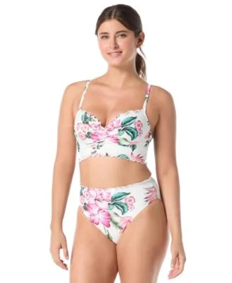 Lavish Push Up Floral Sweetheart Neck Bikini Top Crescent High Waisted Ruched Bikini Bottom by Coco Reef