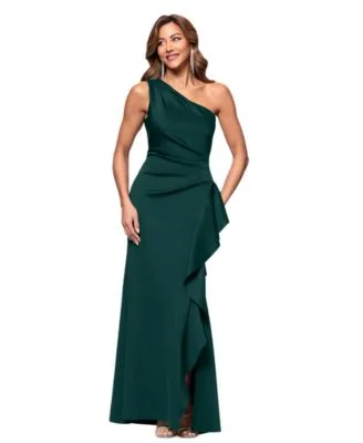 Ruffled One Shoulder Scuba Gown by Xscape