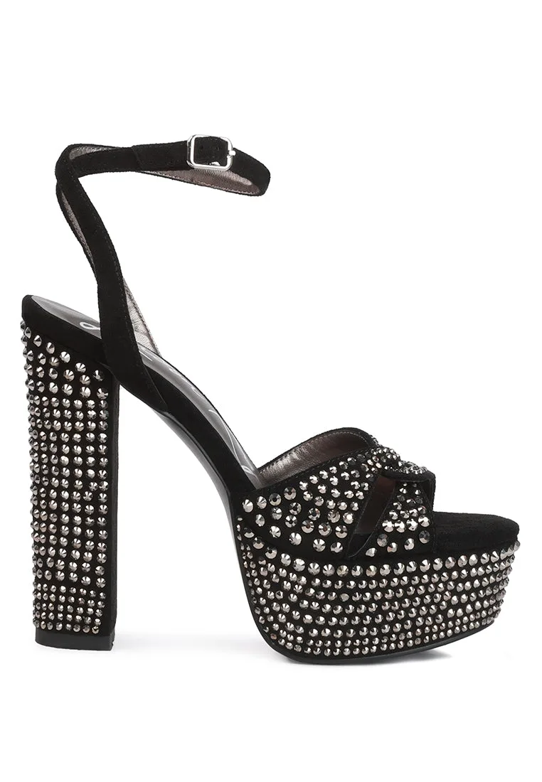 Bellini Heat-Set Diamante High Block Heel Sandals by London Rag