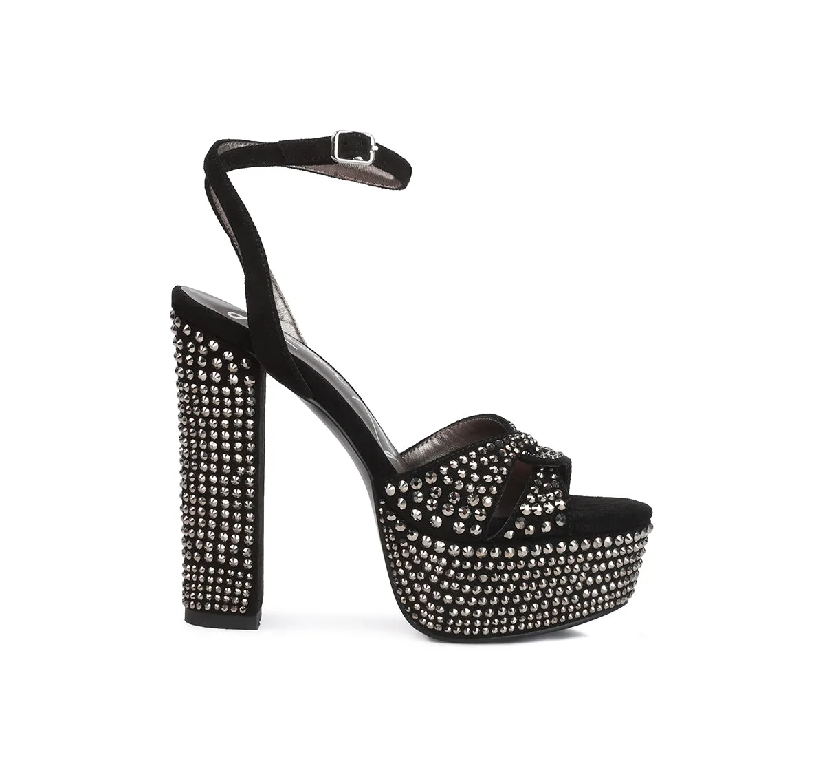 Bellini Heat-Set Diamante High Block Heel Sandals by London Rag