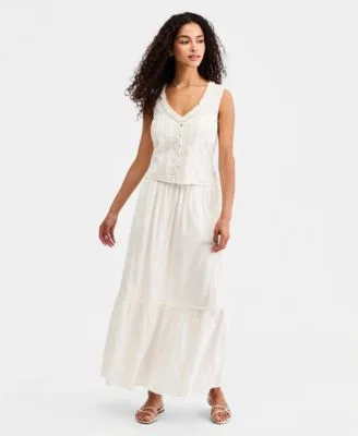 Embroidered Cotton Sleeveless Top Embroidered Tiered Cotton Pull on Maxi Skirt by Liverpool Los Angeles