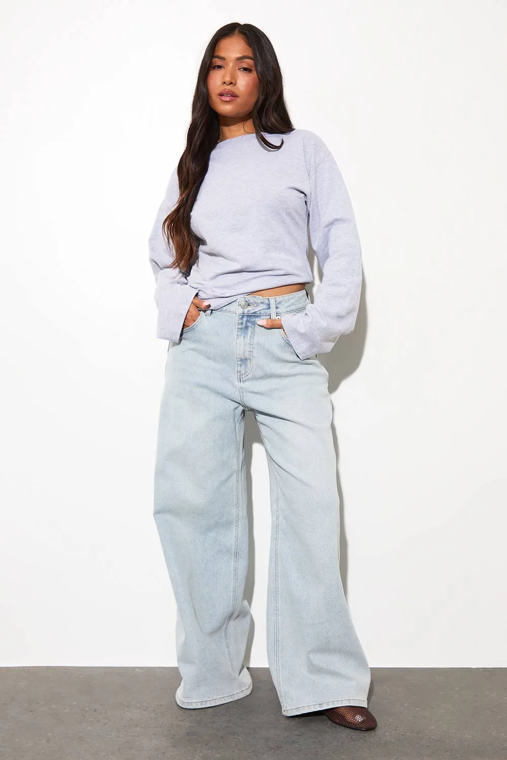 The Petite Mid Waist Wide Leg Jean by boohoo