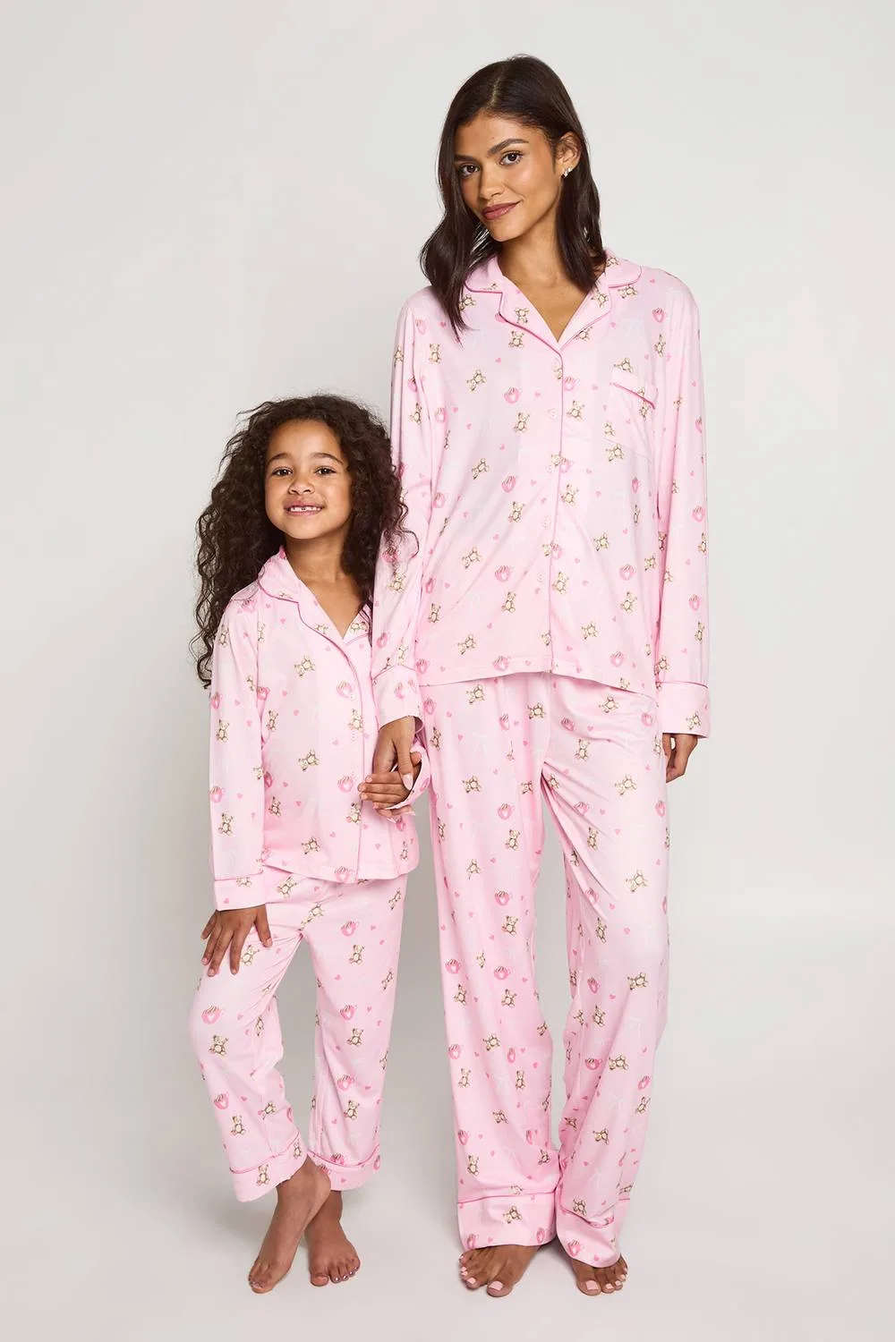 Matching Family Super Soft Bear & Bow Print Long Sleeve Shirt & Trousers Pyjama Set