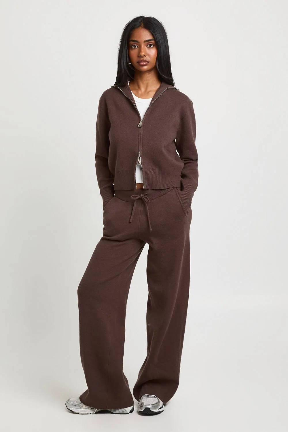 High Neck Knitted Jumper & Wide Leg Trouser Co-Ord by boohoo