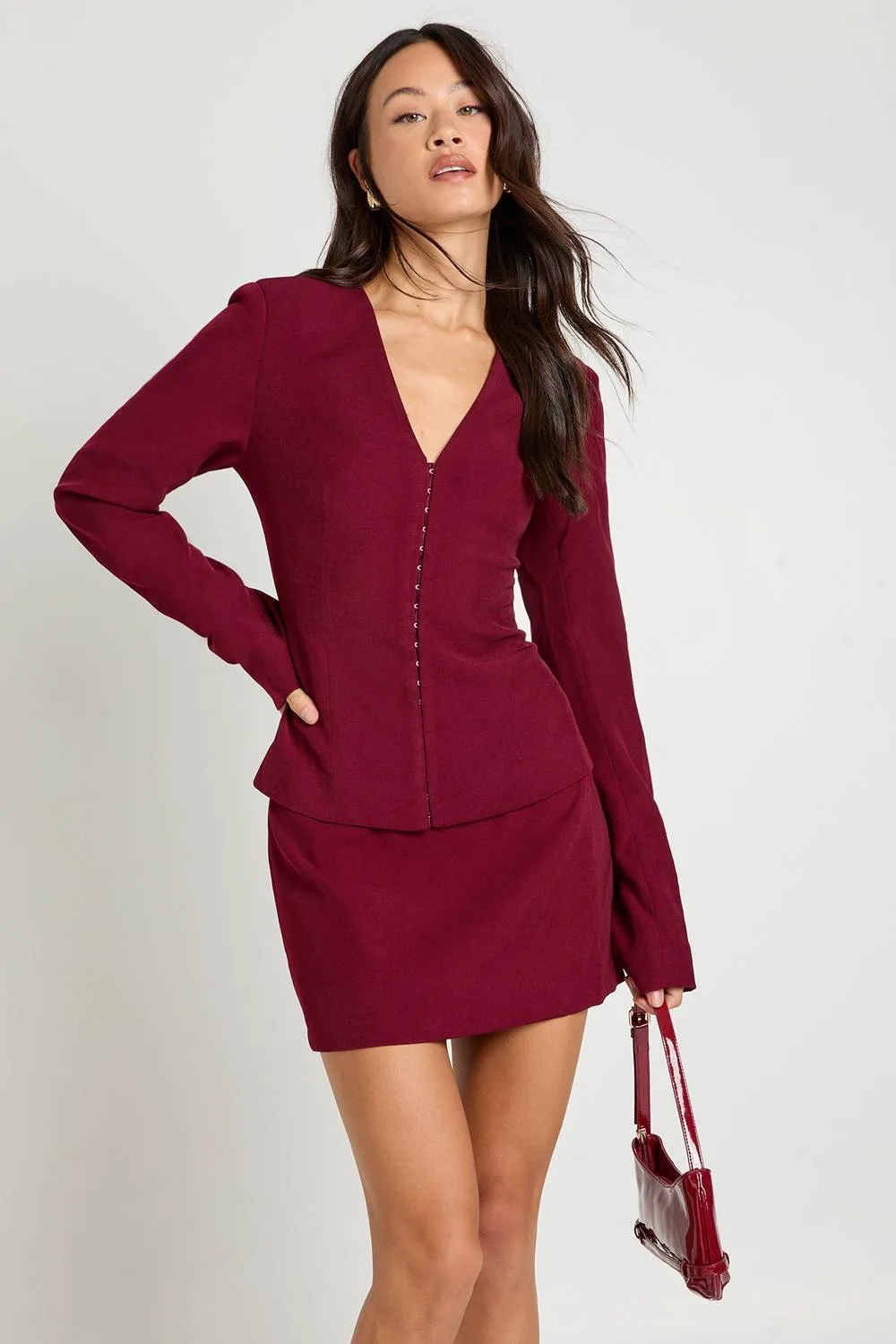 Tailored Barrel Sleeve Cinch Waist Blazer