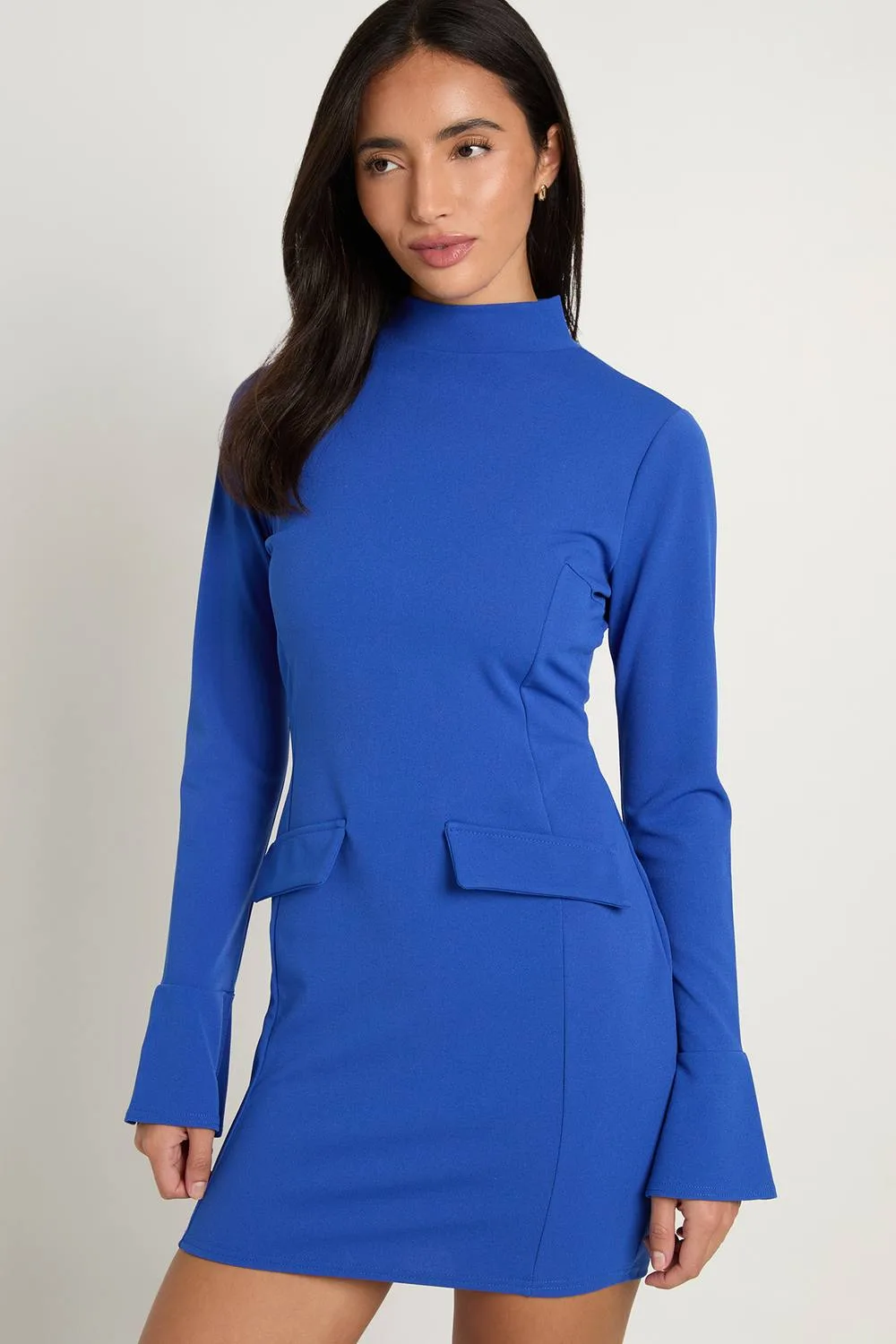 Crepe High Neck Pocket Detail Mini Dress by boohoo