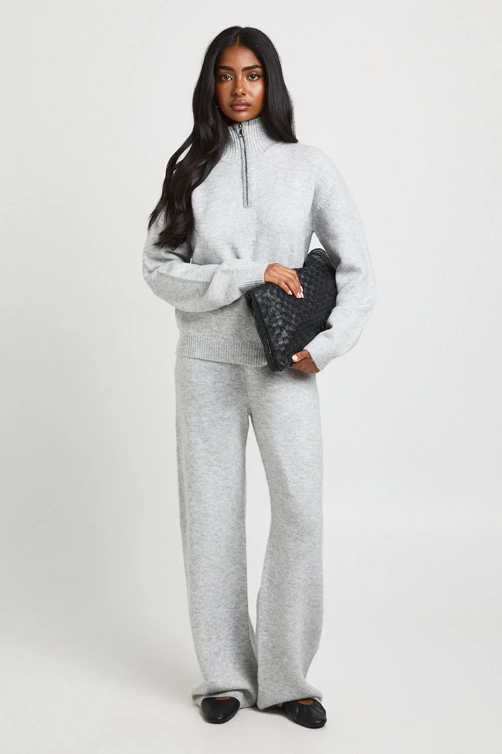 Contrast Zip Neck Jumper & Wide Leg Trouser Co-Ord by boohoo