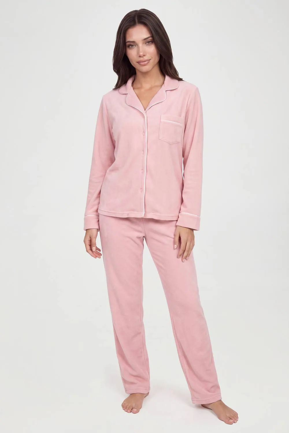 Baby Fleece Piping Detail Long Sleeve Shirt & Trousers Pyjama Set