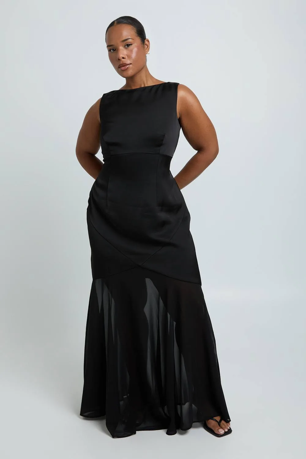 Satin & Chiffon Mix Pleated Maxi Dress by boohoo