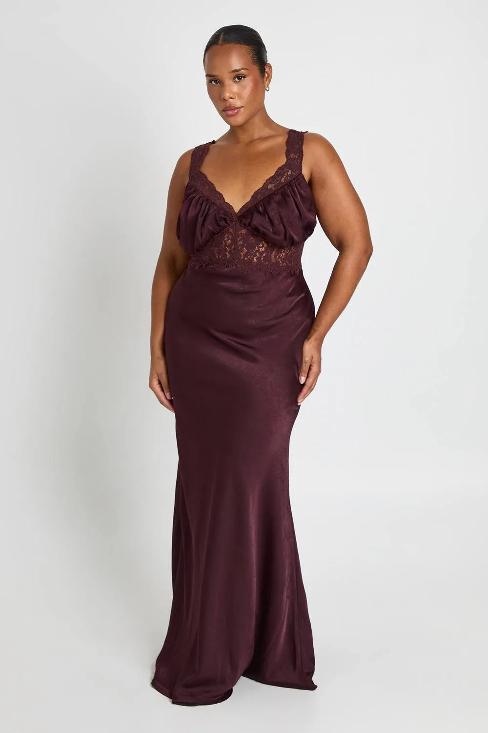 Crinkle Textured Satin & Lace Maxi Dress by boohoo