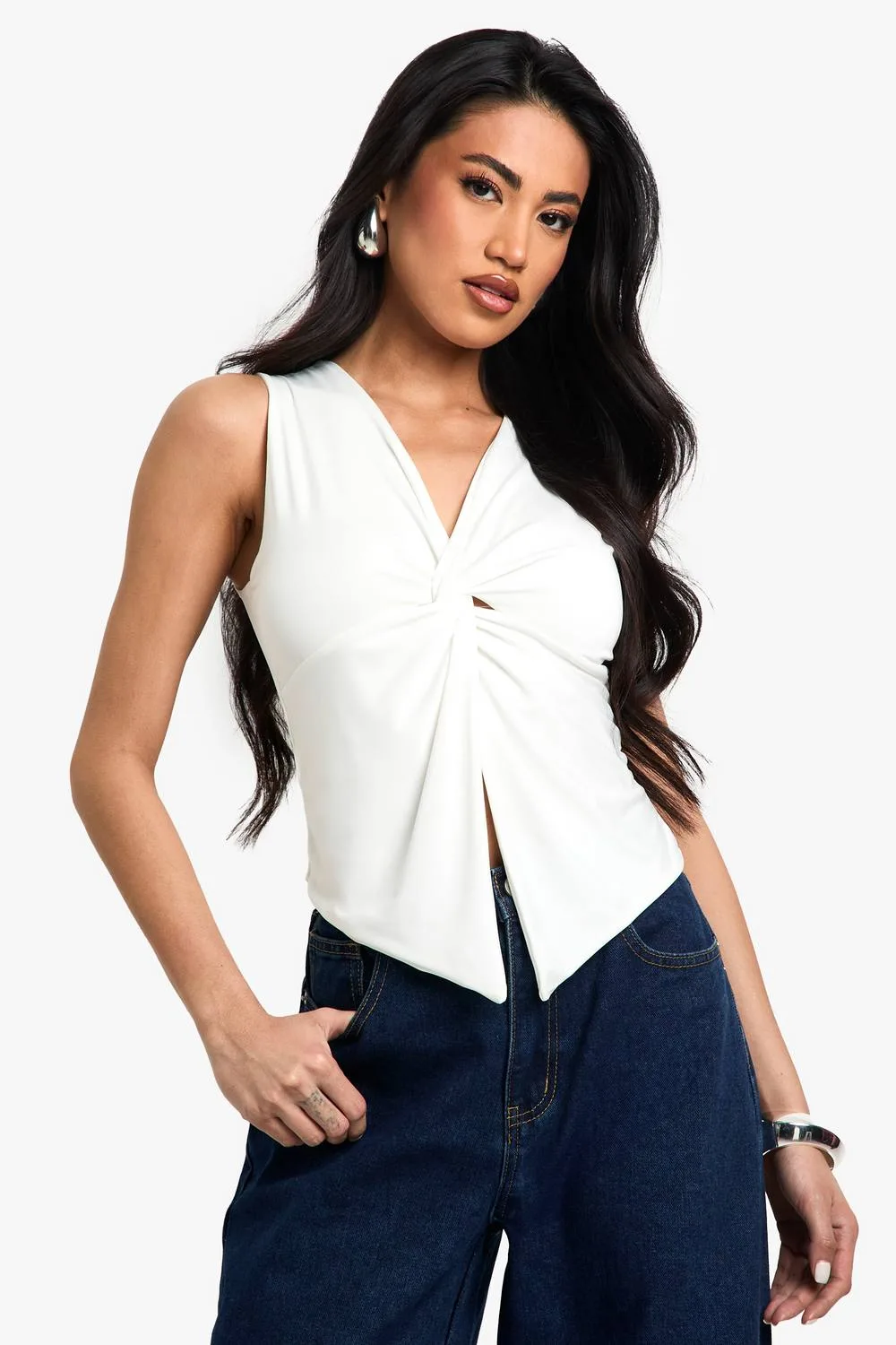 Double Layer Slinky Twist Front Sleeveless Top by boohoo