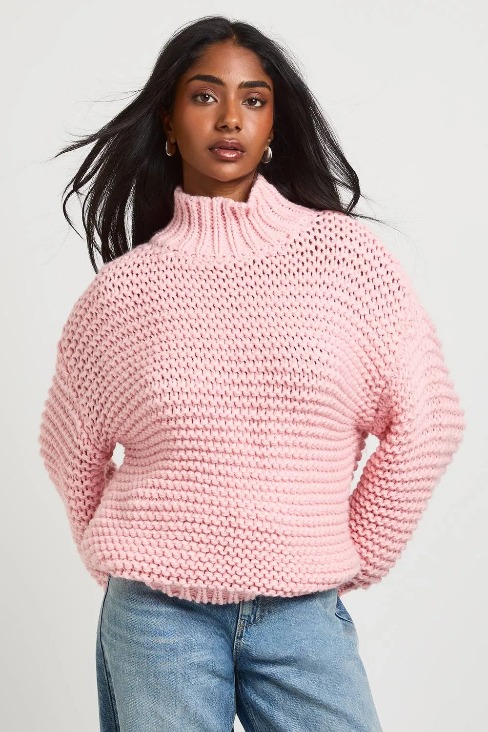 Chunky Knit High Neck Jumper by boohoo