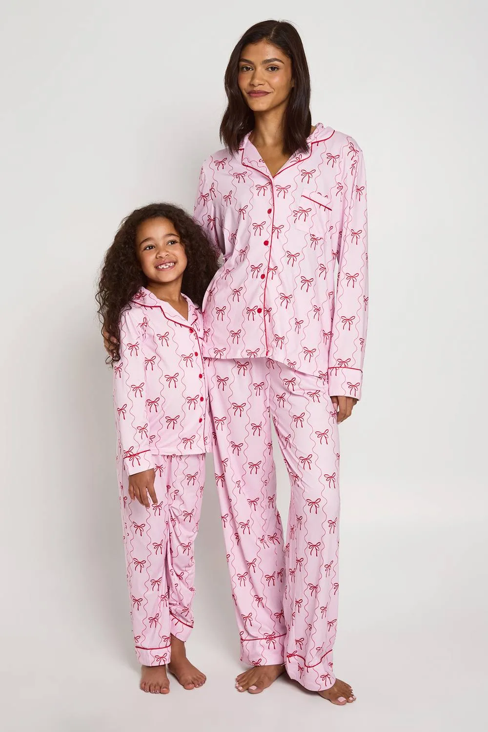 Matching Family Super Soft Bow Print Long Sleeve Shirt & Trousers Pyjama Set