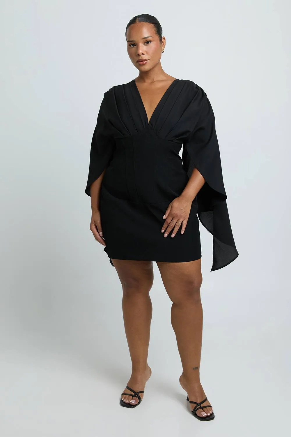 Chiffon Mix Cape Sleeve Corset Mini Dress