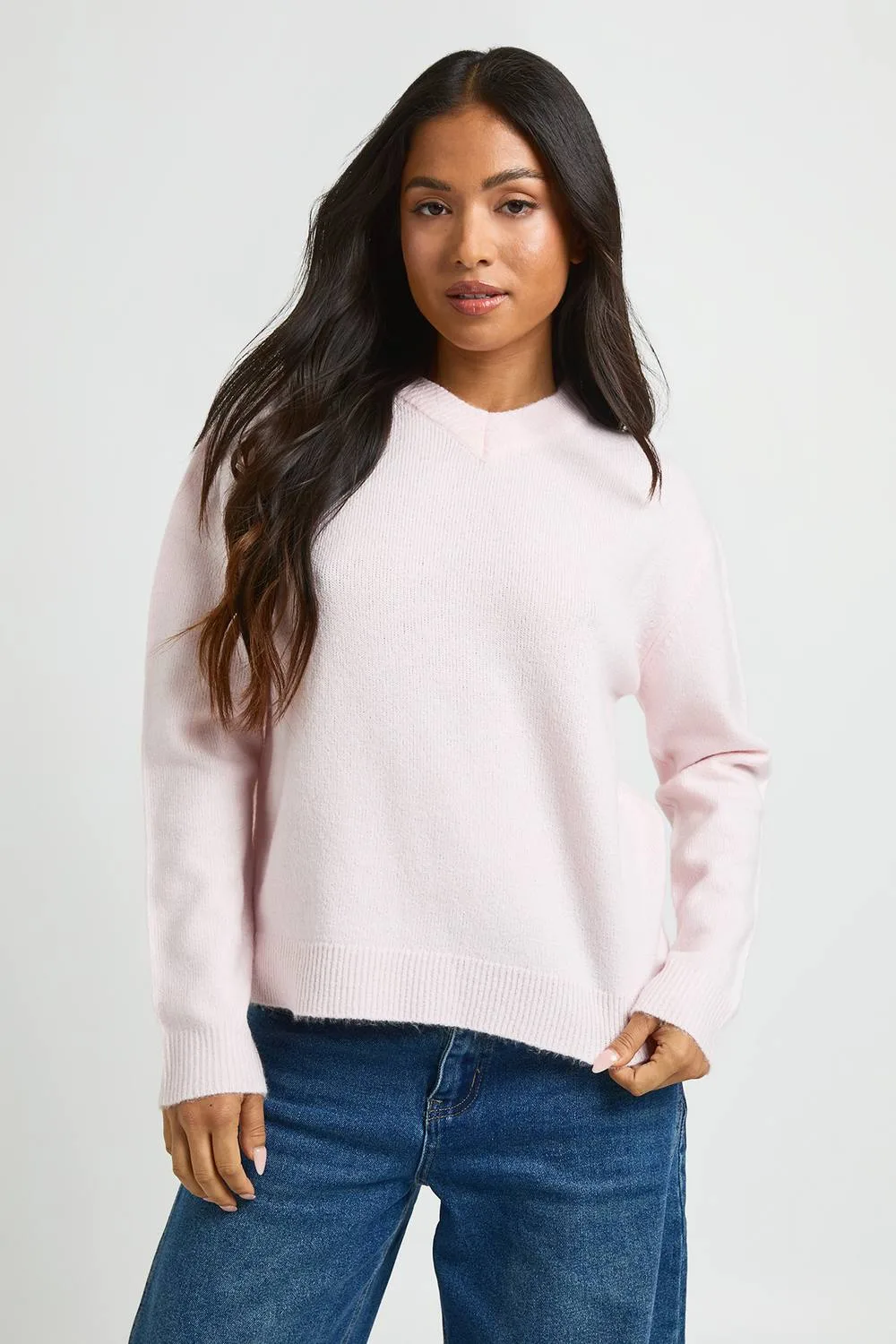 Knitted V Neck Jumper by boohoo