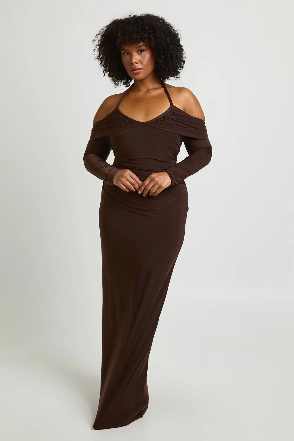 Bardot Long Sleeve Halterneck Maxi Dress by boohoo