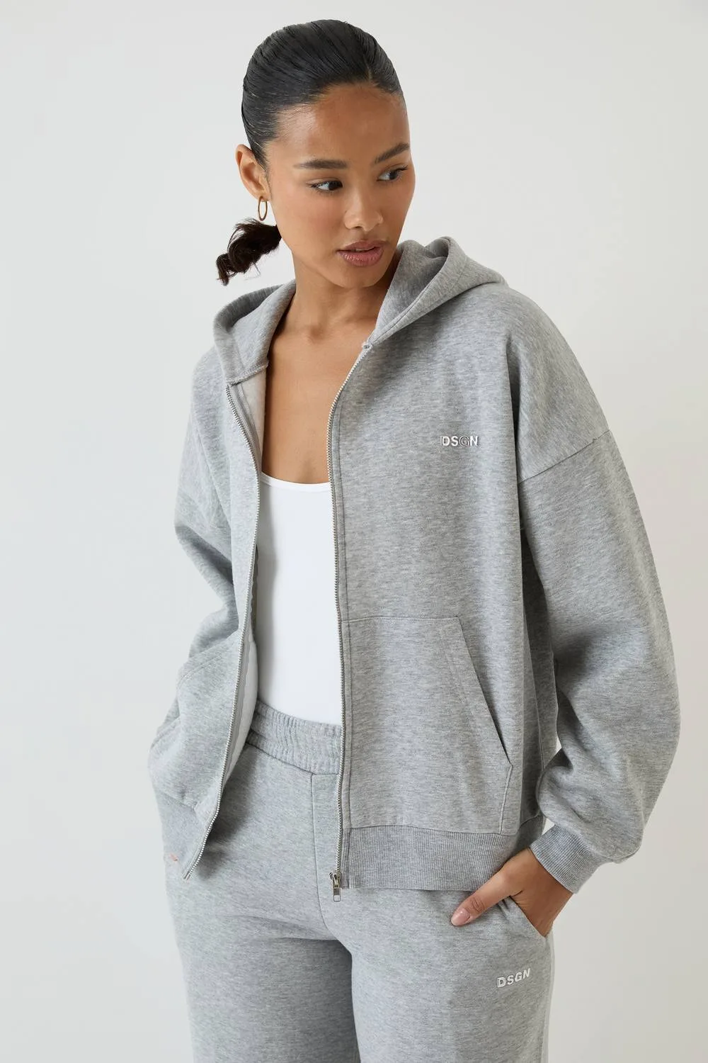 Chrome Oversized Zip Through Hoodie by Dsgn Studio