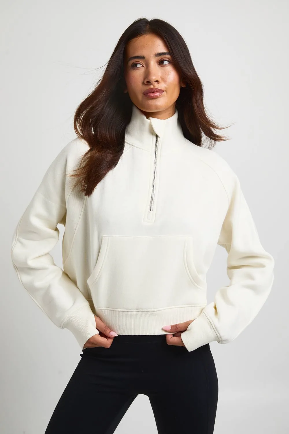 Half Zip Rib Detail Sweatshirt
