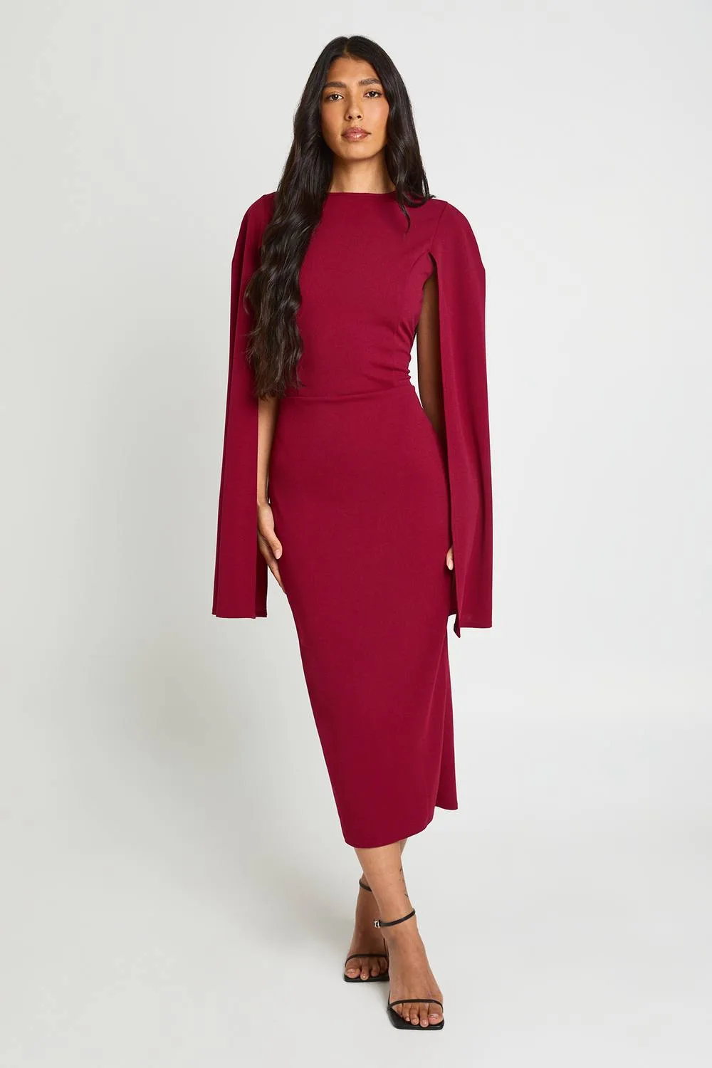 Cape Sleeve Midi Bodycon Dress