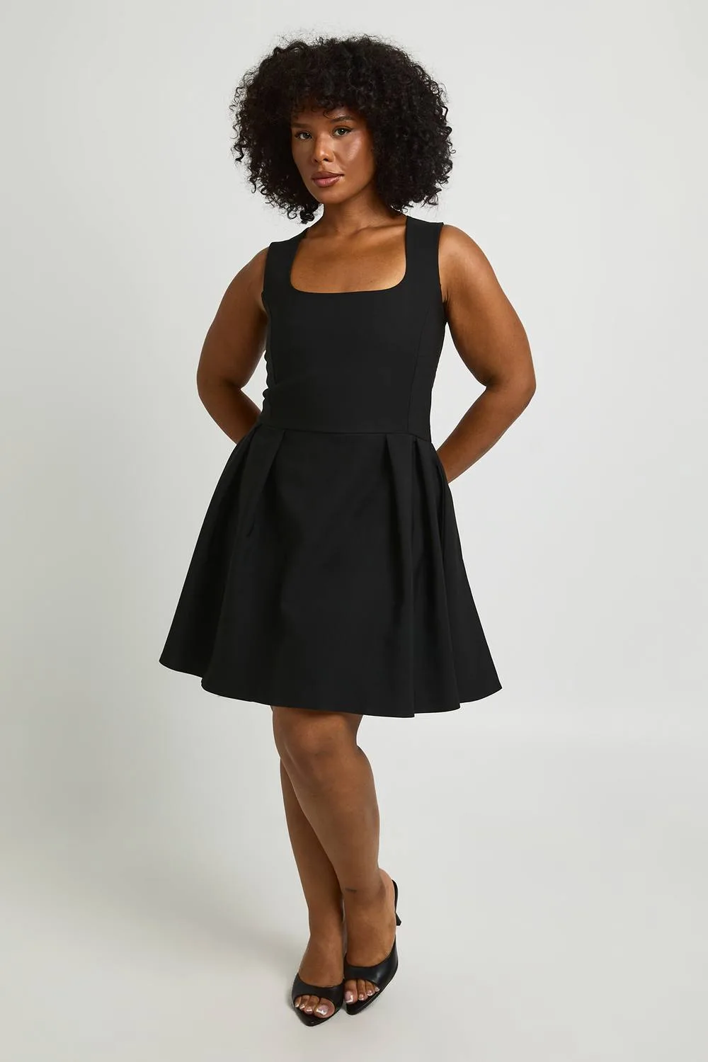 Square Neck Pleated Skater Dress by boohoo