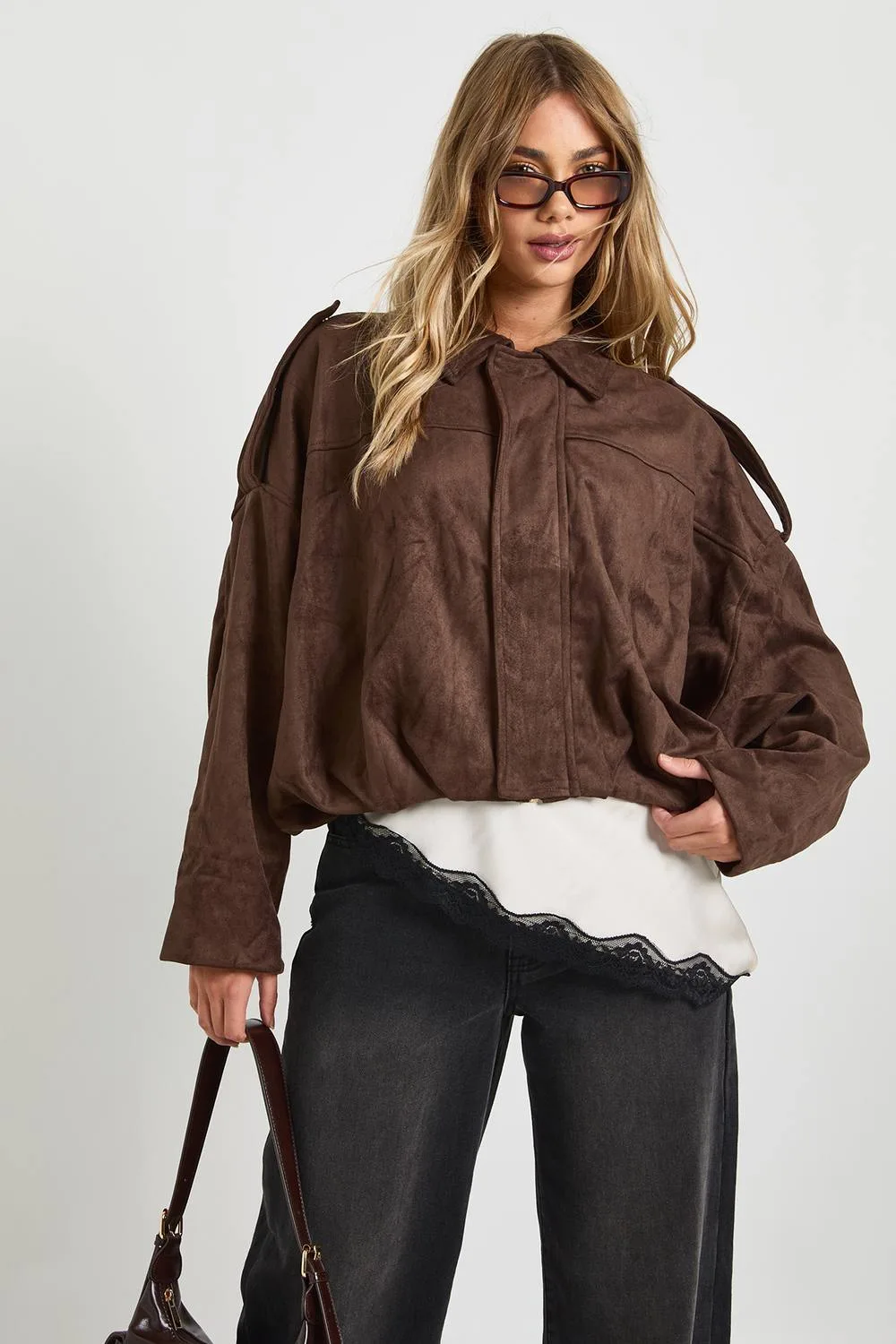 Faux Suede Bomber Jacket by boohoo