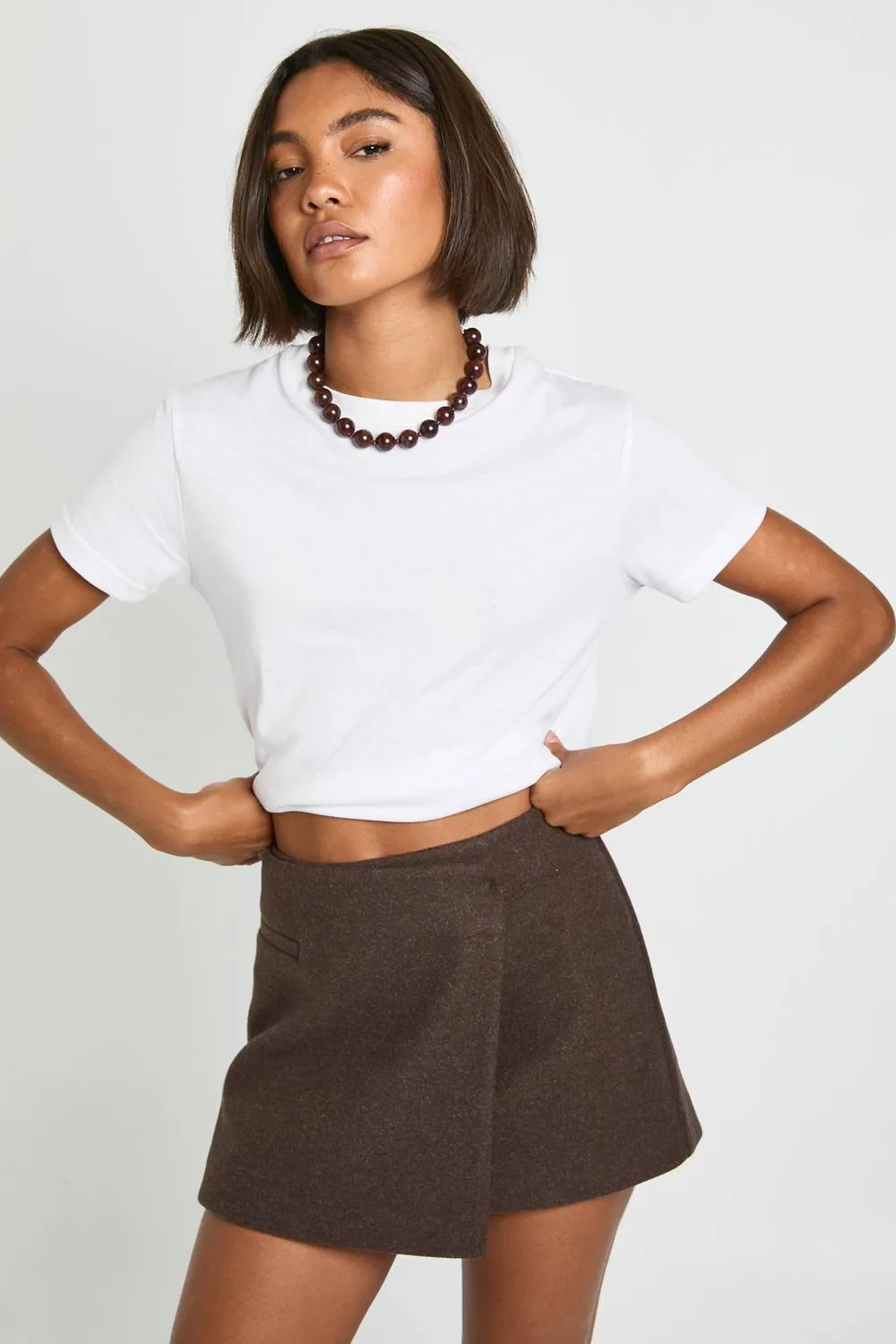 Wool Look Wrap Mini Skirt by boohoo