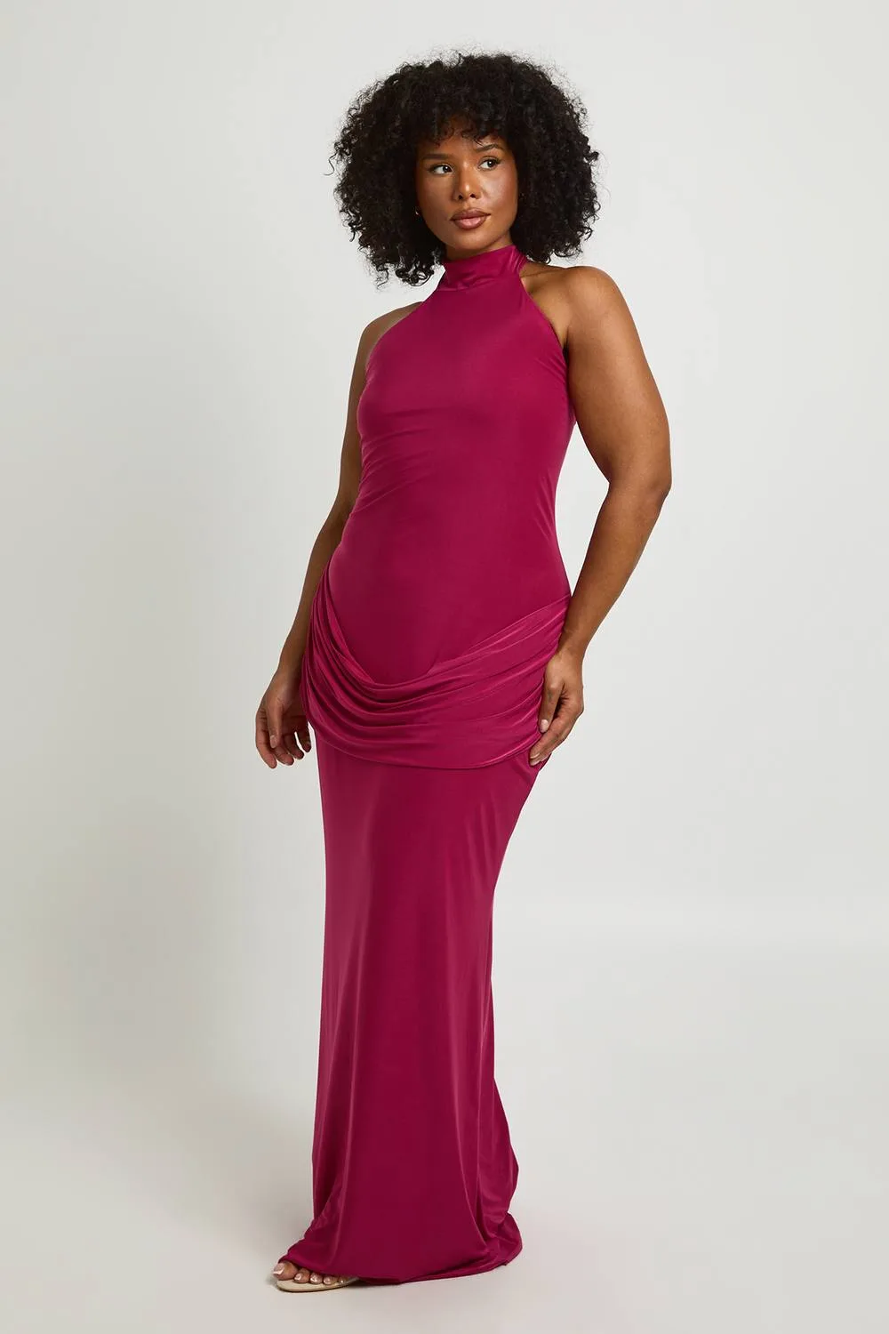 High Neck Drape Detail Sleeveless Maxi Dress