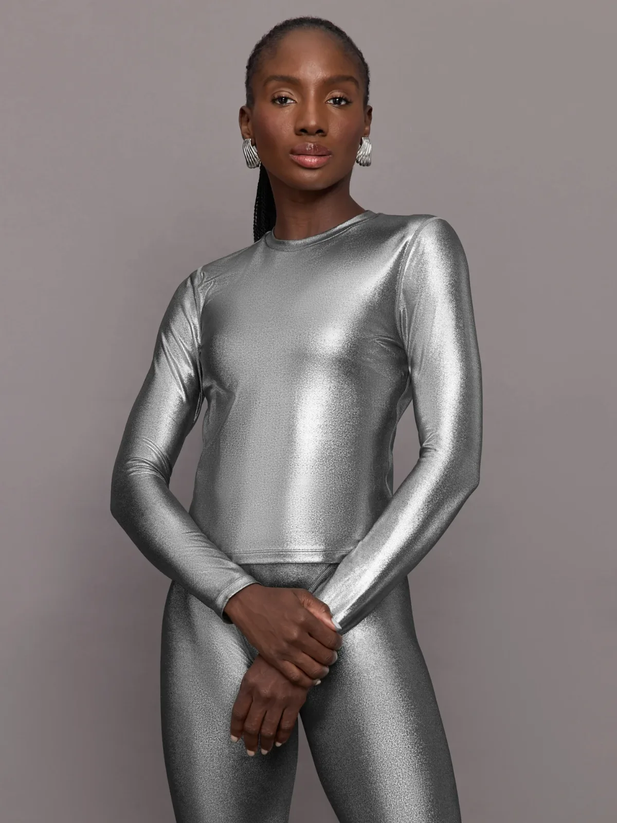 Liquid Metallic Long Sleeve Top by Carbon38