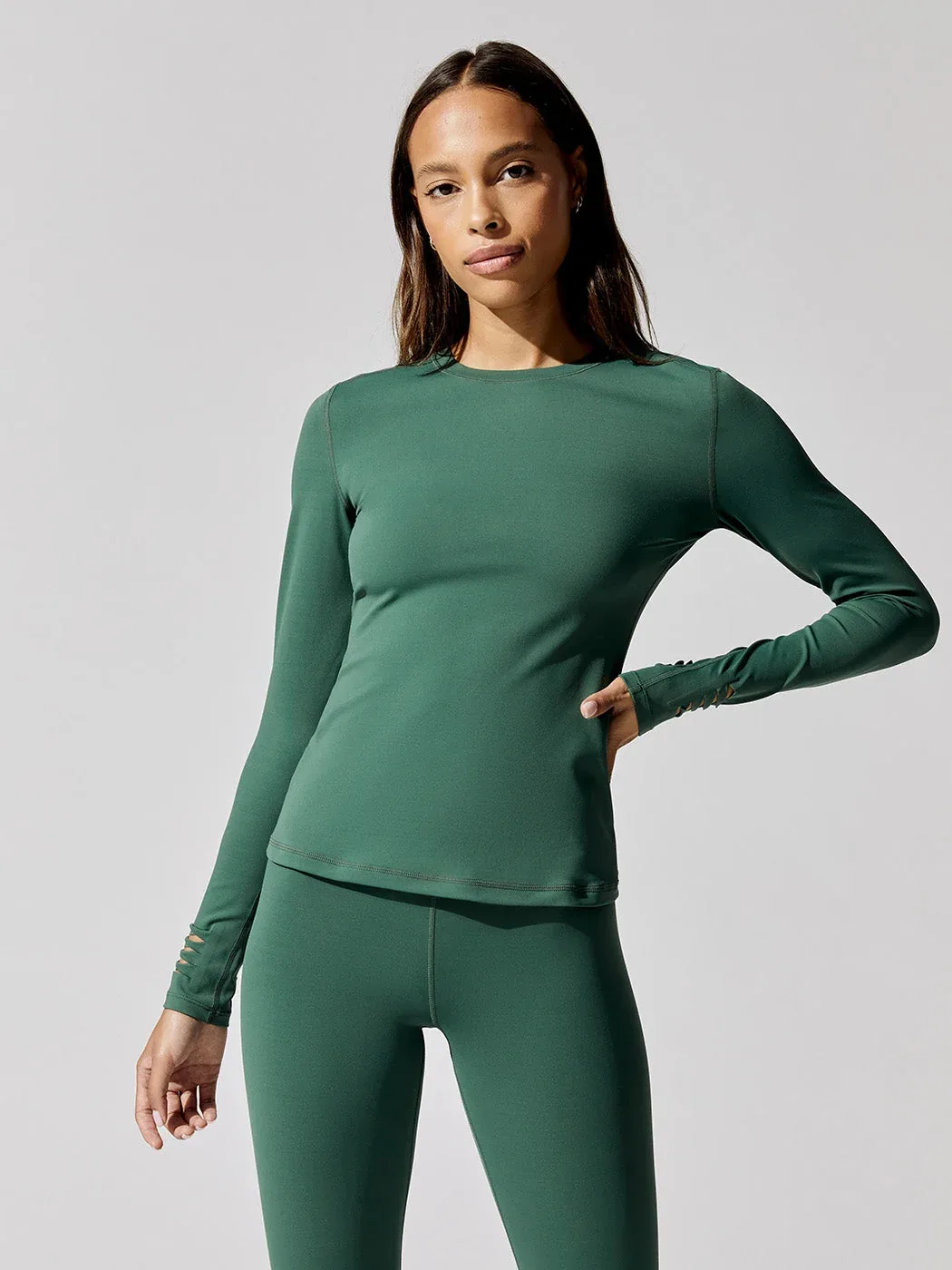 Long Sleeve Top with Slit and Twist Cuff by Carbon38