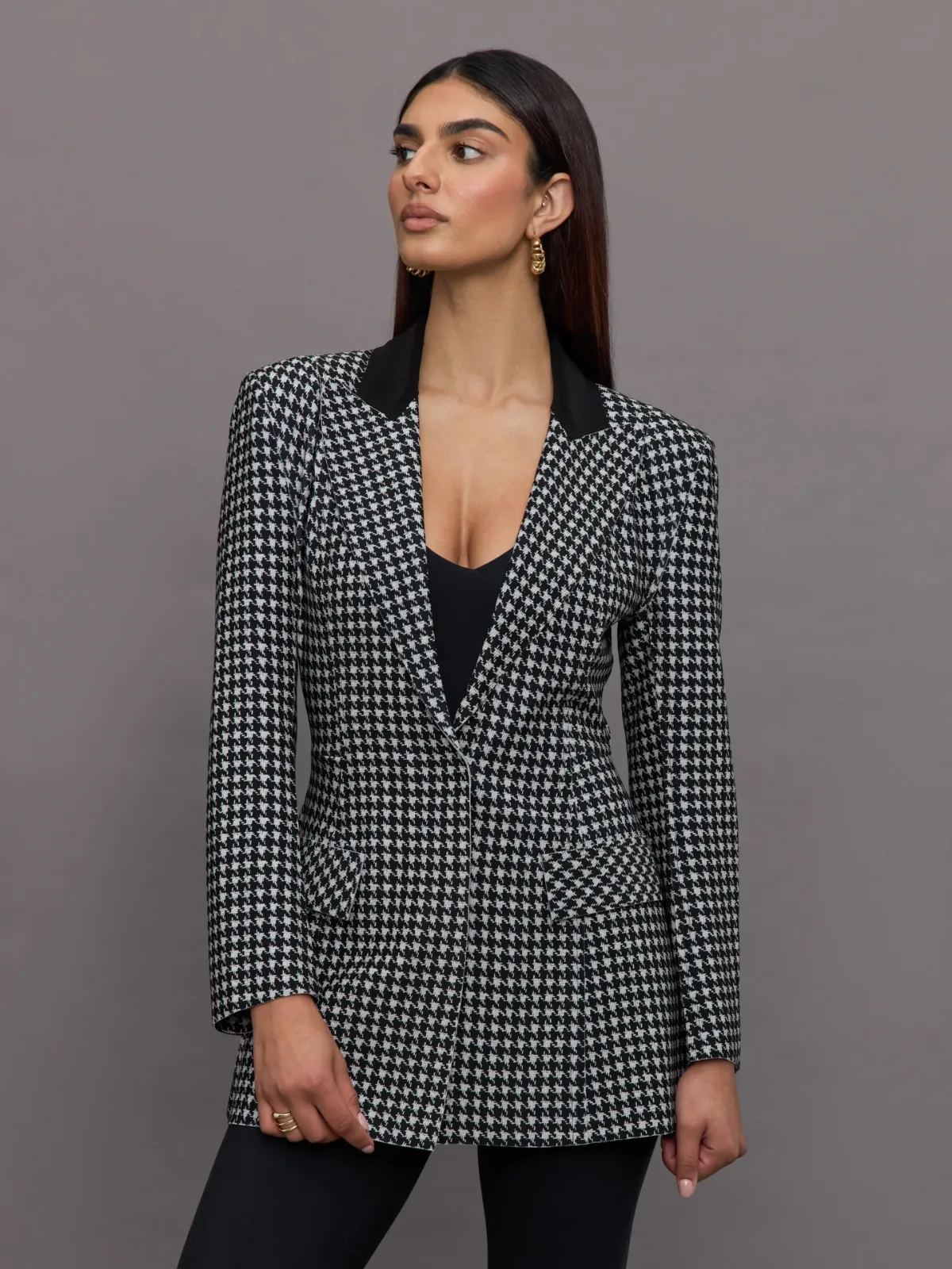 Single Breasted Boy Fit Riding Jacket - Large Houndstooth by Norma Kamali