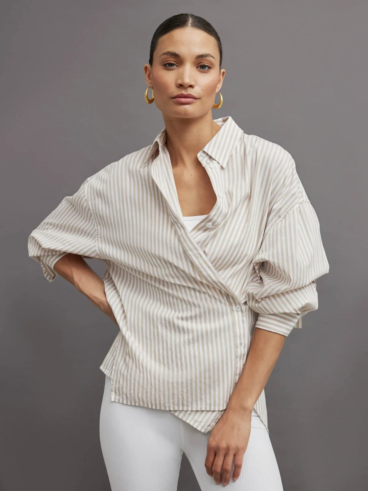 Oversized Button Up Shirt - Pinstripe by Carbon38